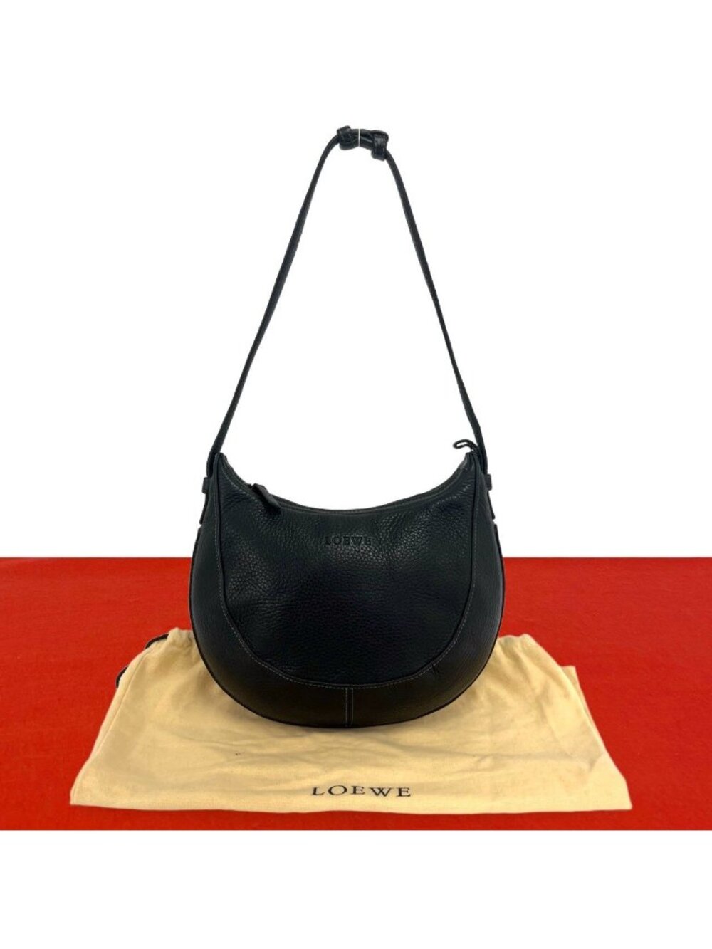 Loewe Logo Embossed Leather Bag Handbag Black
